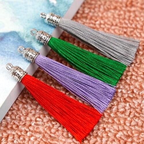 Mibrow 10pcs/lot 6cm Long Silk Tassel Brush with Metal Caps for Earrings Tassel Charms Pendant Fit DIY Jewelry Making Material