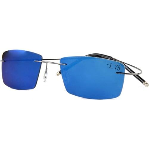 Rimless Ultralight Mirror Myopia Polarized Sunglasses Polarized Sun Glasses Custom Made Minus Prescription Lens -1 To -3.5