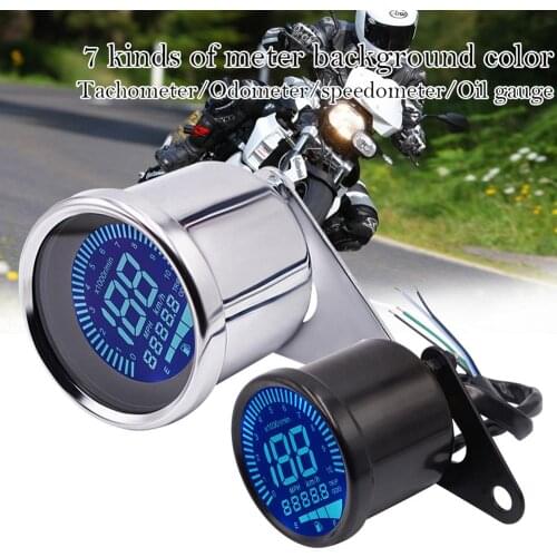 Universal Digital Motorcycle LCD Screen Speedometer Odometer Techometer Fuel Gauge for 1-4 Cylinders 7 Color Backlight