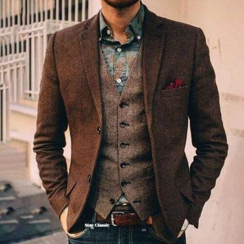 Vintage Men Tuxedos England Style Streetwear Fashion Male Blazer Party Wedding Groom Prom Suit Coat 1 Piece