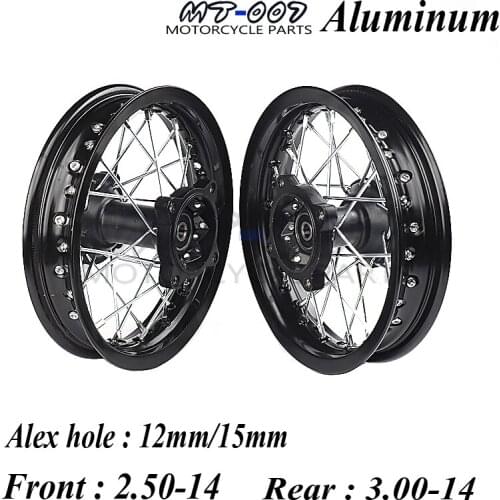 Off Road 14" Inch Dirt Pit bike Front Rear Wheels Set 2.50-14"3.00-14" Alloy Rim For KAYO BSE Apollo Xmotos Racing Supermoto