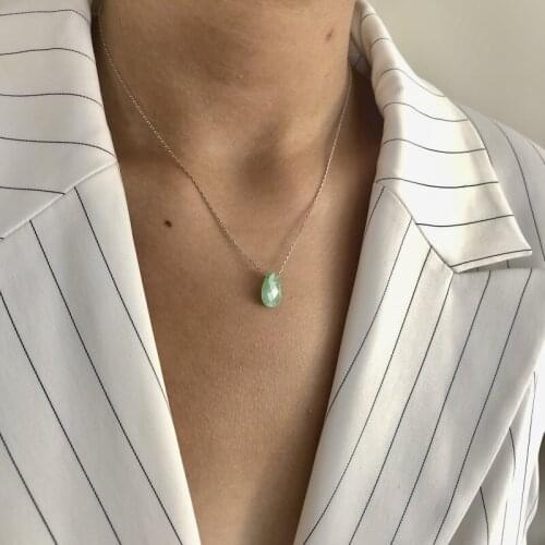 Green Stone 925 Sterling Silver Necklace Women Girls Gift Jewelry Accessories Fashion Handmade Elegant Chain