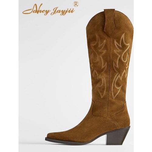 Womens winter suede classic knee over knee ladies brown winter boots toe high heel boots fashion large size 15 16NANCYJAYJII