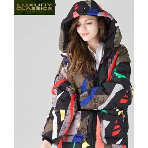 Duck Winter 90% White Down Jakcet Women Long Camouflage Print Down Coat Female Thick Warm Dong Parkas Outwear LWL1172