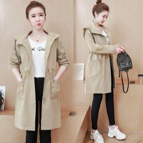 2020 Spring Summer Classic Long Trench Coat Women Casual Thin Hooded Windbreaker Coat Large Size Slim Long Female Overcoat W2129
