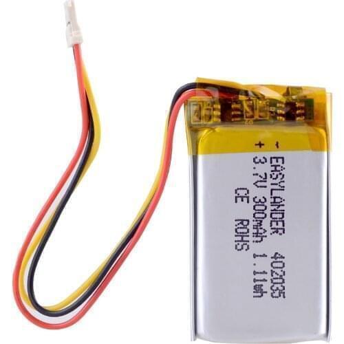 1.25 Ultra-thin 3P 402035 300mah 3.7v li-po polymer rechargeable lithium battery suitable for 70mai video recorder