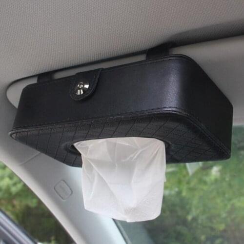 Car Sun Visor Tissue Boxes Tissue Holder PU Leather Hanging Bag for Paper Towel Napkin Storage Organizer Tissue Case Dispenser