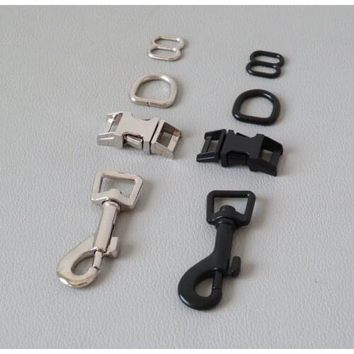 10Sets/Lot Inner 10mm Cat Pet Collar Leads Leash Metal Buckles D ring Slider Adjuster Carabiner Hooks Half Ring Belt Loop