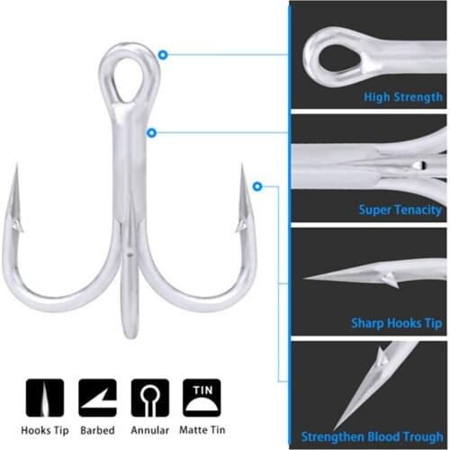 10pcs/Box Treble Fishing Hook 3/0# 2/0# 1/0# High Carbon Steel Super Sharp Triple Hooks Sea Bass Fishing Tackle 2020
