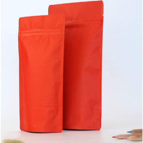 100pcs Recyclable Matte Red Ziplock Storage Bags Tear Notch Metallic Mylar Zip Lock Stand Up Pouches Food Packaging Bags