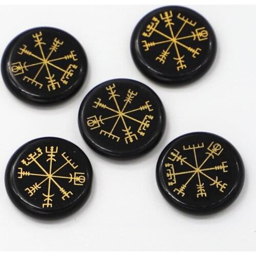 5PCS Aura Crystal Natural Divination Chakra Stone with Lapis Lazuli Carved Symbols Round Polished Palm Stone