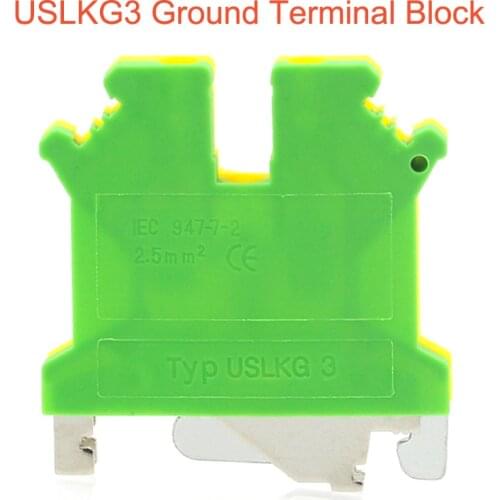 5Pcs Ground Terminal Blocks USLKG3 DIN Rail Screw Bornier UK-3N Yellow Green Earthing Morsettiera Connector 14AWG 2.5mm²