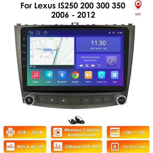 8"10.1" For Lexus IS250 200 300 350 Android 10 2G 32G 4G LTE Car Dvd Gps Navigation Radio Multimedia Stereo Bluetooth DSP TPMS