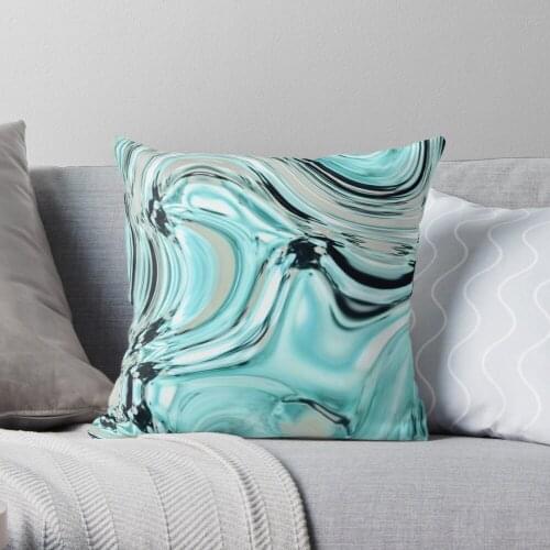 Abstract Marble Pattern Turquoise Aqua Blue Swirls Throw Pillow Cushion Cover Polyester Throw Pillows Case On Sofa Home Decor