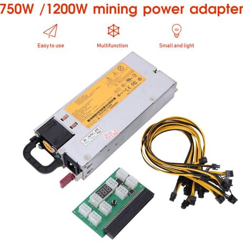 1200W / 750W Server Power Supply Mining PSU with Breakout Board + Power Cable for BTC Bitcoin ETH Ethereum Miner PSU
