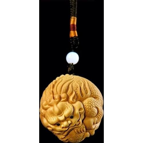 4-6cm Lucky Pixiu Ball Keychain Boxwood Statue Feng Shui Pendant Male Handle Handle Carved Crafts Car Hanging