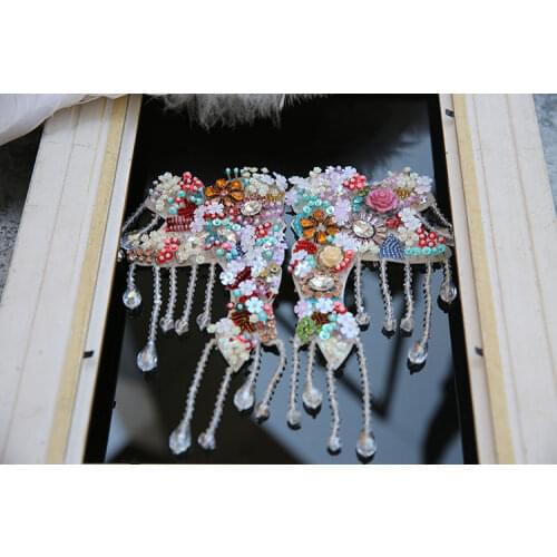 Flower deer tessel rhinestones beaded patches for clothing stickers clothes sew on parches bordados para ropa toppe per vestiti
