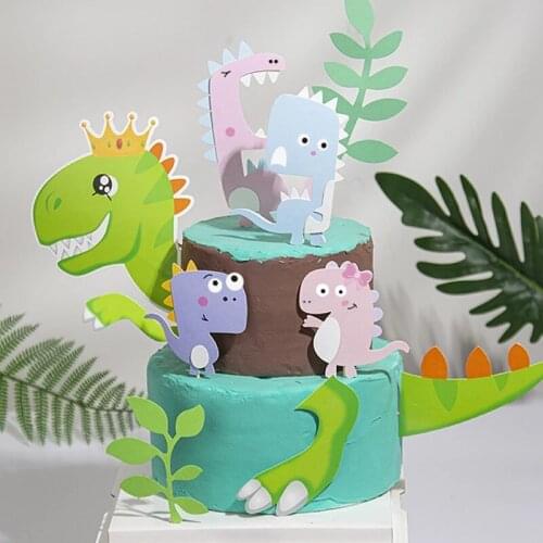 Dinosaur Theme Birthday Cake Toppers Jungle Party Green Cute Dino Baby Shower Boy 1st Birthday Cake Dessert Decor Supplies