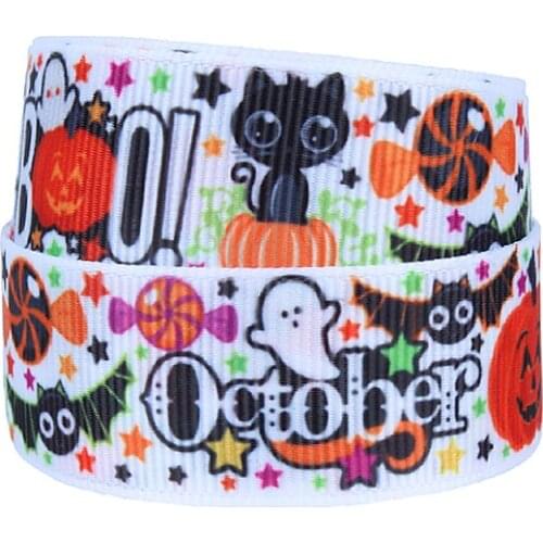FLRA Ribbon New arrival black cat and pumpkin printed Halloween ribbon