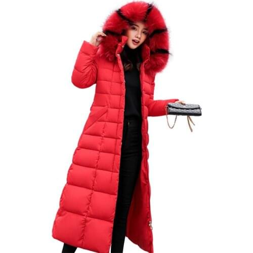 FNOCE 2020 Long Cotton-Padded Clothes Womens Large Fur Collar Winter Coat Loose New Style Thick down Cotton-Padded Jacket