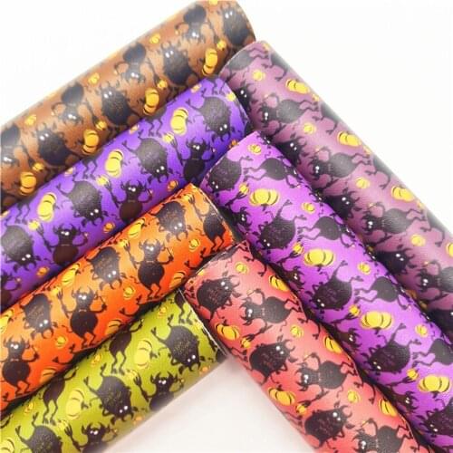 Halloween Monsters Printed Synthetic Leather Faux Fabric Sheets Felt Backing Vinyl For Earrings bag Bows DIY GM2231