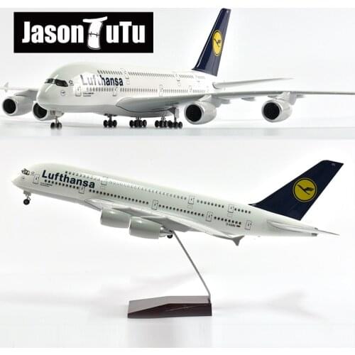JASON TUTU 47cm Airplane Model Aircraft Lufthansa Airbus A380 1/160 Scale Diecast Resin Light and Wheel Plane Gift Collection