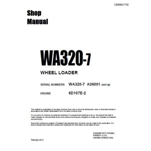 Komatsu Wheel Loaders All Shop Manual 2017