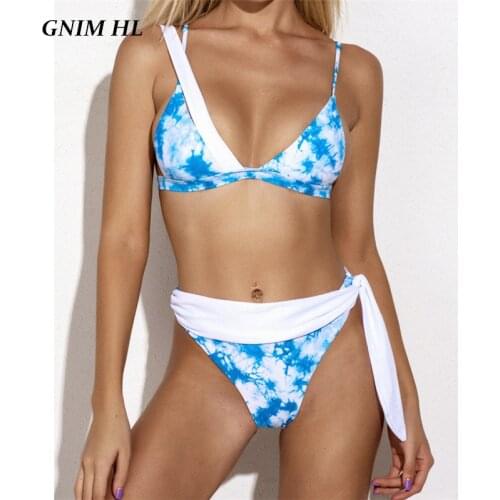 Print Swim Bathing Suit Women High Waist Bikini Swimsuit 2020 Summer Triangle Swimwear Women Two Piece Backless Swim Bather Suit