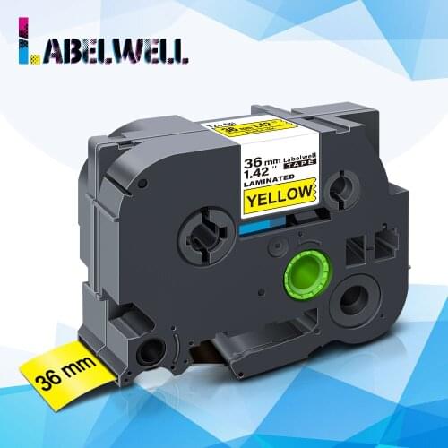 Labelwell 36mm Tze-661 Compatible for Brother P-Touch Tze 661 Tze661 Laminated TZe Tape Black on Yellow for PT-9700PC PT-9600