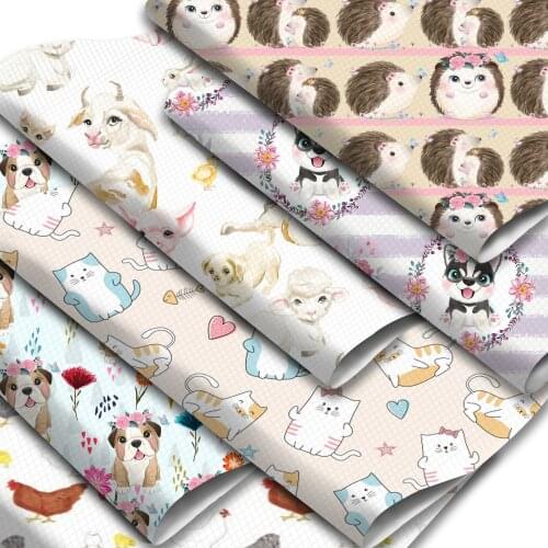Animal Theme Faux Leather Sheets Dogs Cats Panda Pattern Printed Synthetic Leather Fabric Roll Sewing Materials for Crafts