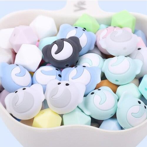 LOFCA 5pcs Elephant Silicone Beads BPA Free Baby Teething Bead For DIY Jewelry Making Chewable Baby Teething Gift