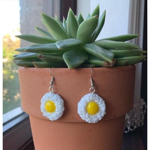 Fluffy egg earrings Mini Food Earrings, Kawaii Fried Egg Earrings, Miniature Food, Unique Funky