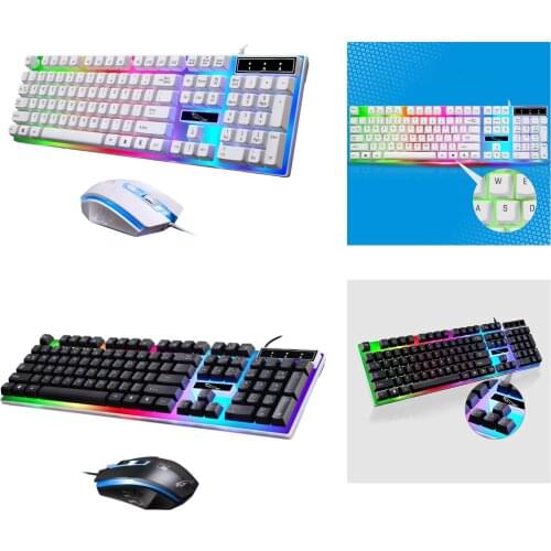 Wired Keyboard Mouse Set 7color-backlight Mechanical Feel for Computer