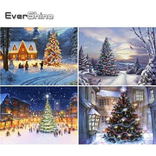 Evershine Full Drill Diamond Embroidery Christmas Tree Diamond Painting Landscape Mosaic Cross Stitch Kits Handmade Gift