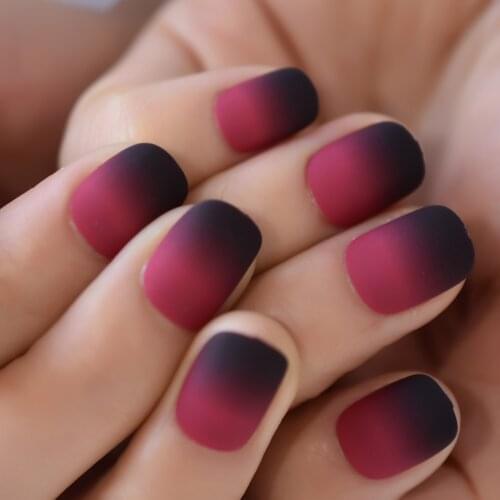 Fadeing Full Cover Fingernail Tips 2021 New Style Charms Darkly Purple Press On Nail Short Square Gradual Color Supplying 24 Pcs