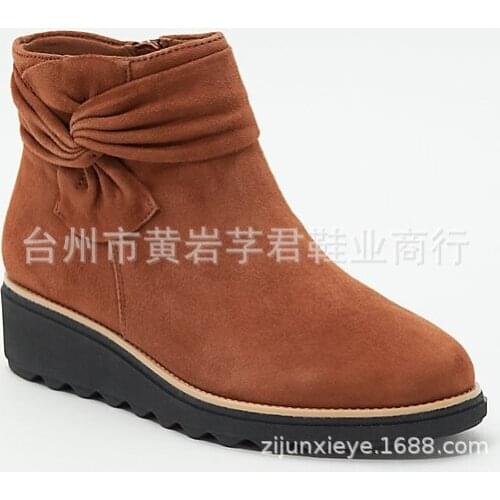 2020 new wedge heel ankle boots female British style bow short tube frosted casual boots large size womens shoes