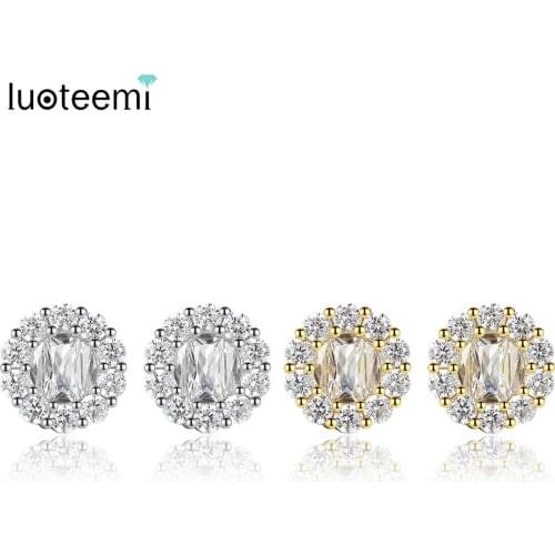 LUOTEEMI Brand Bling Cute Round Stud Earrings For Women Fashion Clear Cubic Zirconia Earrings Jewelry Birthday Gifts Wholesale