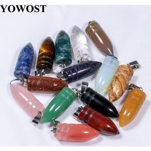 Wholesale 10Pcs Mixed Natural Stone Beads Pendant Bullet Shape Dangle Charms Fit Necklace Earrings Aventurine Agates Opal QBV002