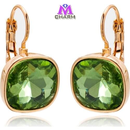 Brand Original!2015 New Fashion Olive-green Square Austrian Rhinestone SWA Crystal Jewelry Drop Earrings For Women E0612-05