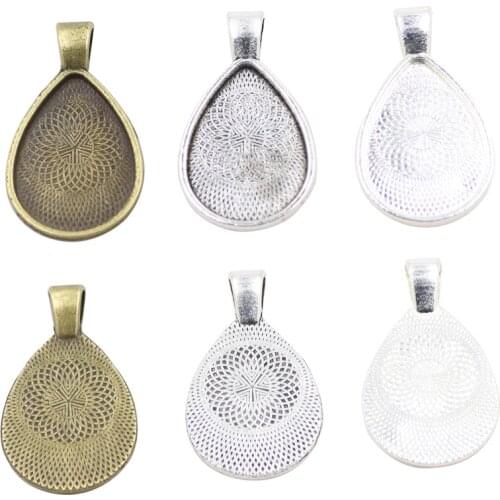 10Pc/Lot Water Drop Pendant Base Fit 17x25mm Glass Cameo Cabochon Diy Necklaces Making Findings Spacers Accessories