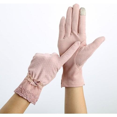 Autumn Women Sunscreen Gloves Summer Lace Stretch Touch Screen Mitten Anti-UV Wrist Short Slip Resistant Driving Glove Size 23cm