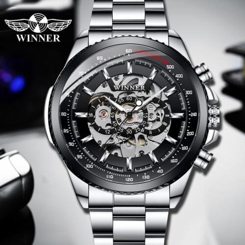 WINNER Classic Mens Clock Mechanical Automatic Male Watches Stainless Steel Luminous Mens Watch Relogio Masculino