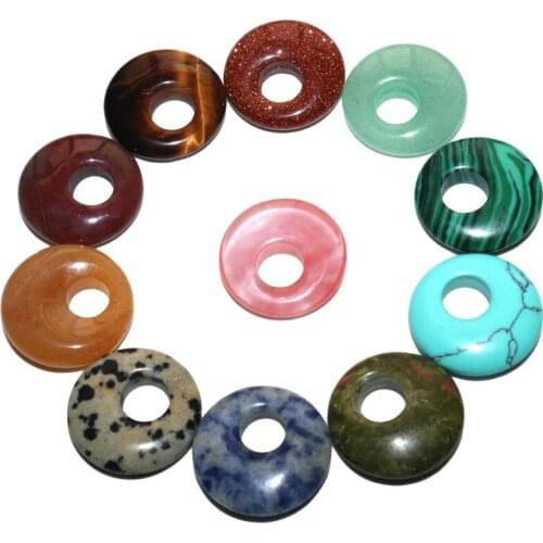 Natural Agates Quartz Stone 18mm Donut Pendants Charms Beads For Jewelry Making DIY Necklace Wholesale 5Pcs / Lot Free Shipping