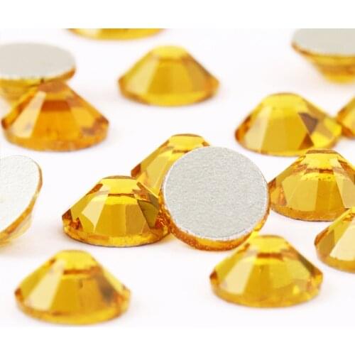 Yellow Color Rivoli Rhinestones ss3 - ss30 Glass Strass Round Shape Flatback Non Hotfix Rhinestones Glue On Nails Accessories