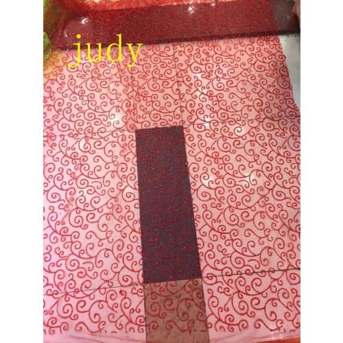 Stock 5yards/bag HL330# Red rotating line flash powder mesh fashion wedding dress cloth for the wedding fashion stage