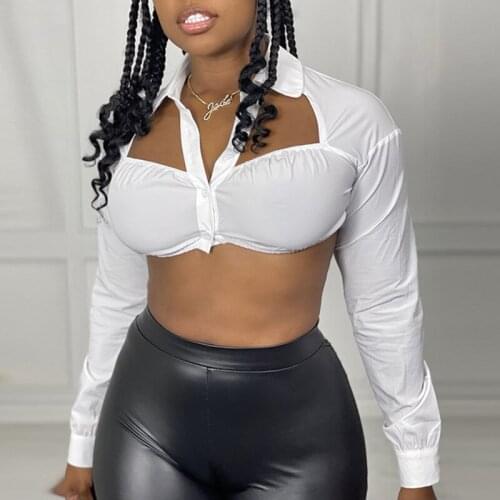 SEASONS Hollow Out Women White Long Sleeve Blouse Crop Top Lace Up Backless Sexy Shirts Streetwear 2021 Summer Solid ASBL83481