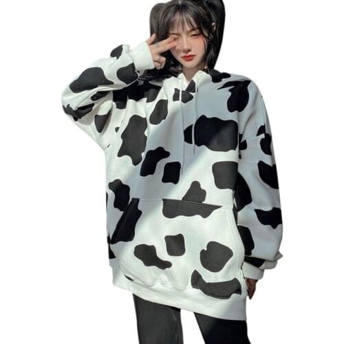 Women Causal Loose Cow Printed Hoodies & Sweatshirts Autumn Winter Long Sleeve Female Hoodies Pullovers Cozy Sweatshirts