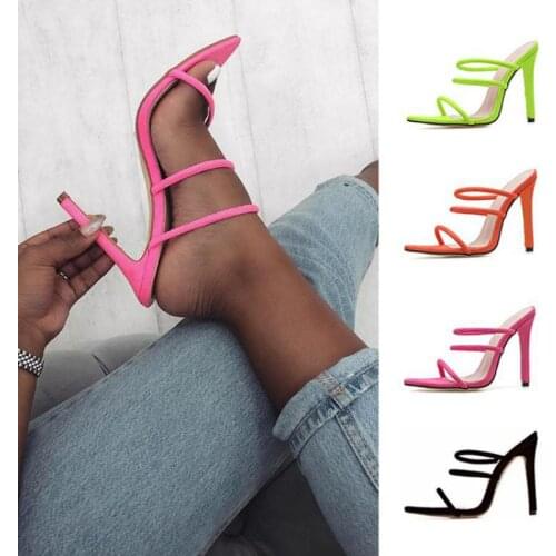 2021 Summer Women Fashion Sandals Popular Candy Bright Color High Heels Large Size 42 Beach Slippers Zapatillas Mujer Casa