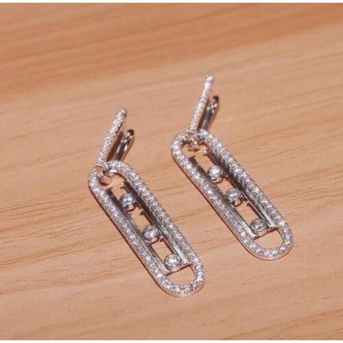 SLJELY High Quality Real 925 Sterling Silver Three Move Beads Larger Earrings with Activity Zirconia Women Luxury Brand Jewelry