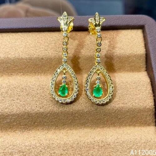 KJJEAXCMY Fine Jewelry 925 sterling silver inlaid natural gemstone Emerald female earrings Eardrop vintage support detection